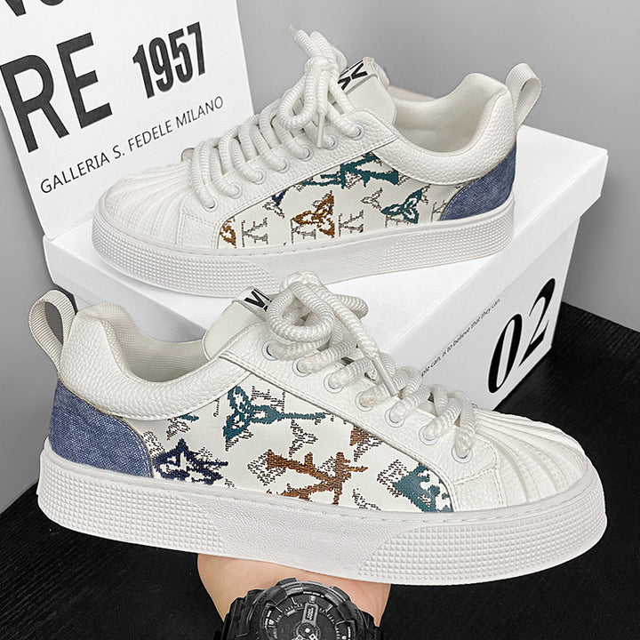 Damen Low-Top Sneaker mit besticktem Schmetterlingsmuster und strukturierter Zehenkappe Drune