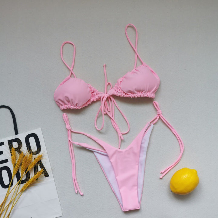 Damen Triangel-Bikini-Set mit verspielten Bindebändern und schickem Farbkontrast Drune