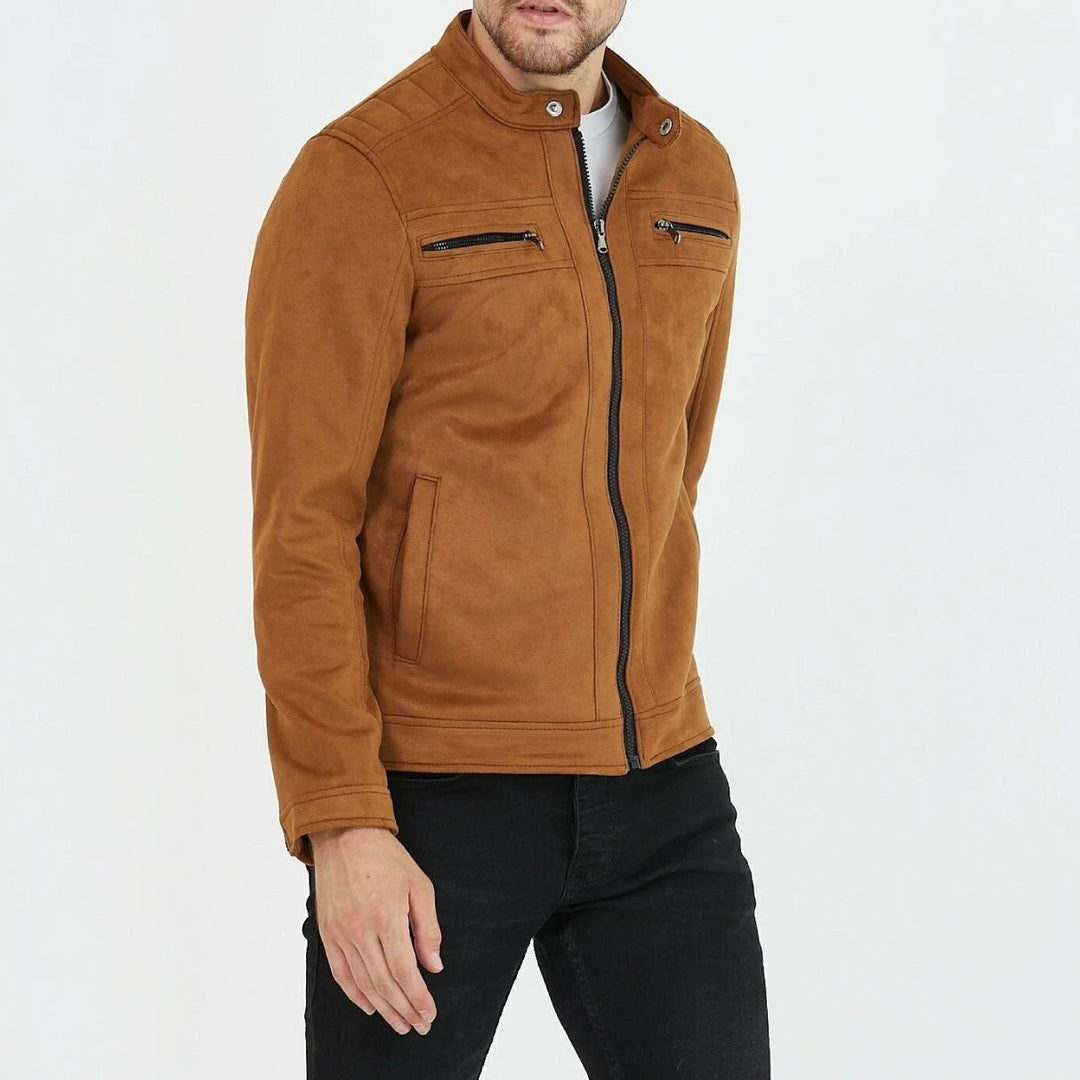 Herren Modische Kunstlederjacke mit Stehkragen