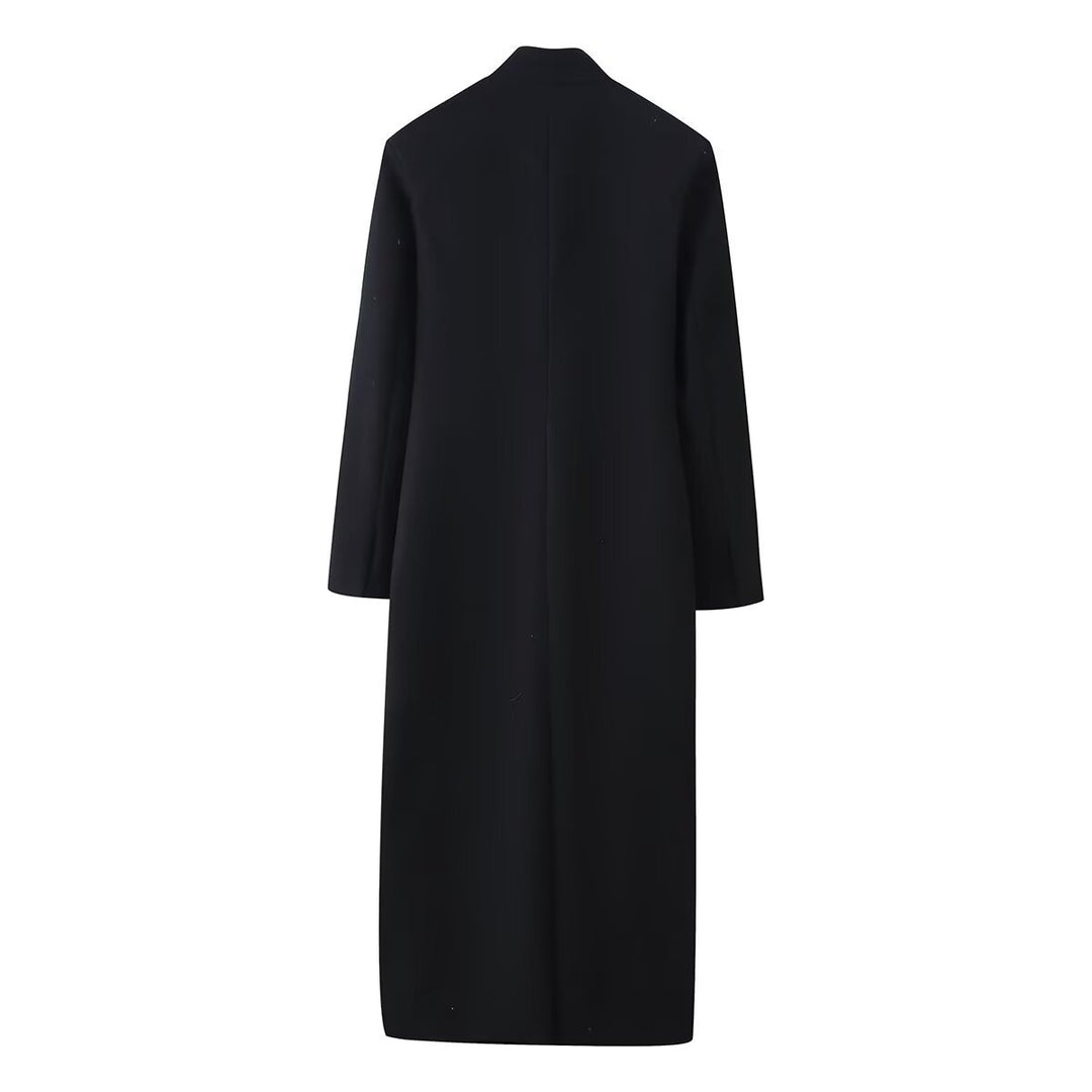 Damen Langer minimalistischer Mantel mit verdeckter Knopfleiste und aufgesetzten Taschen Drune