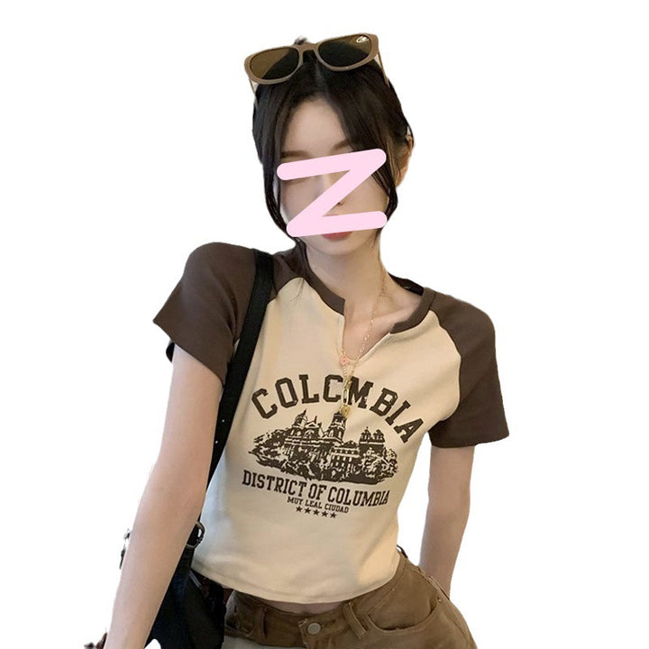 Damen Cropped-T-Shirt mit auffälligem Retro-Print und bequemem Schnitt
