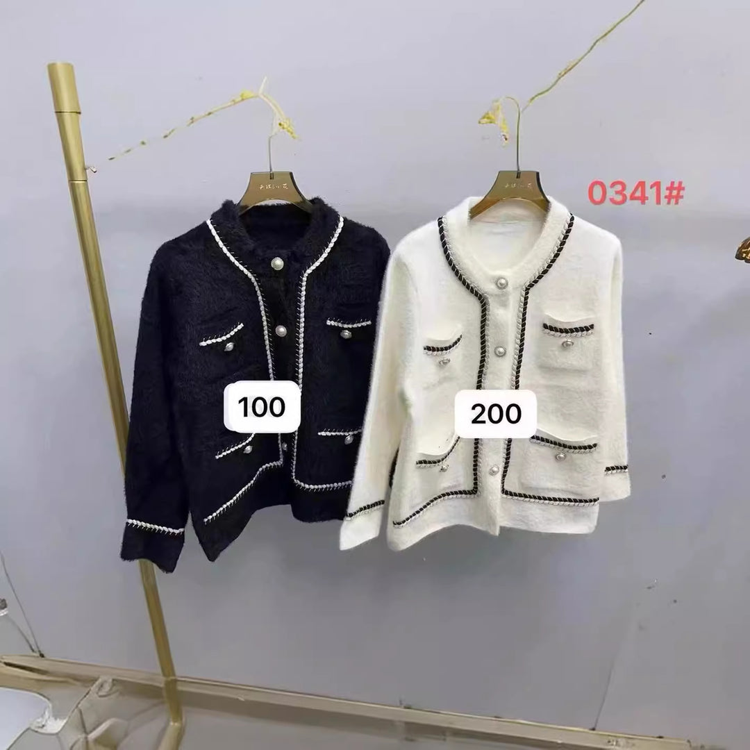 Damen Elegante Strickjacke mit kontrastierenden Details und Taschen Drune