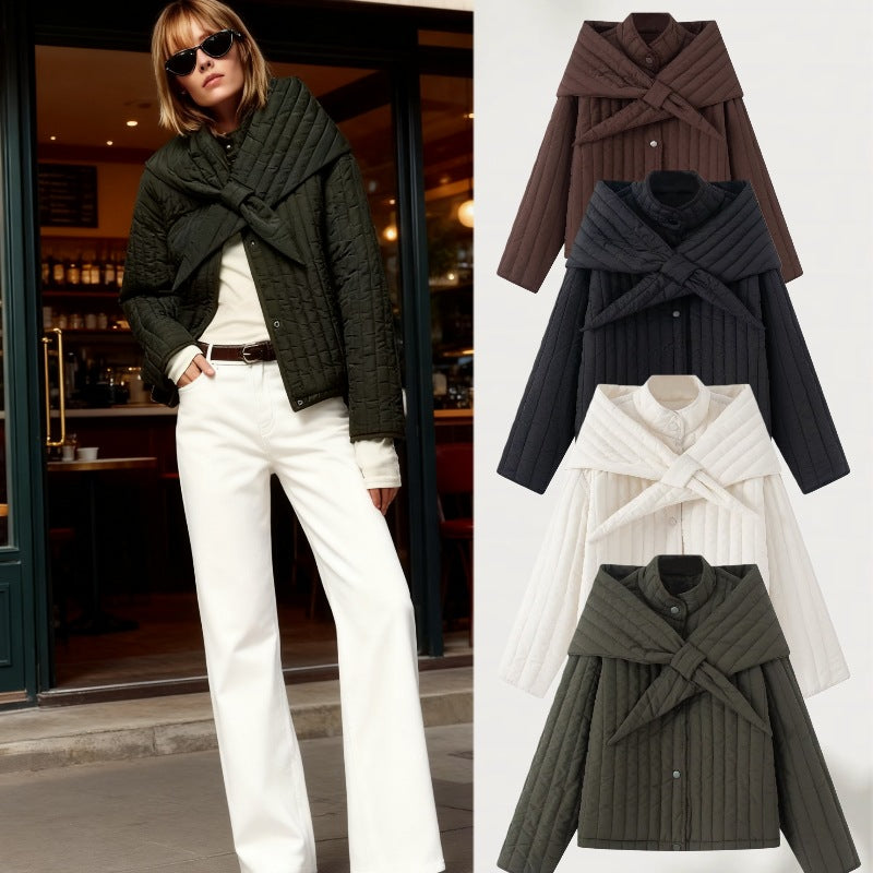 Damen Steppjacke mit übergroßem Wickelkragen und Druckknopf-Leiste Drune