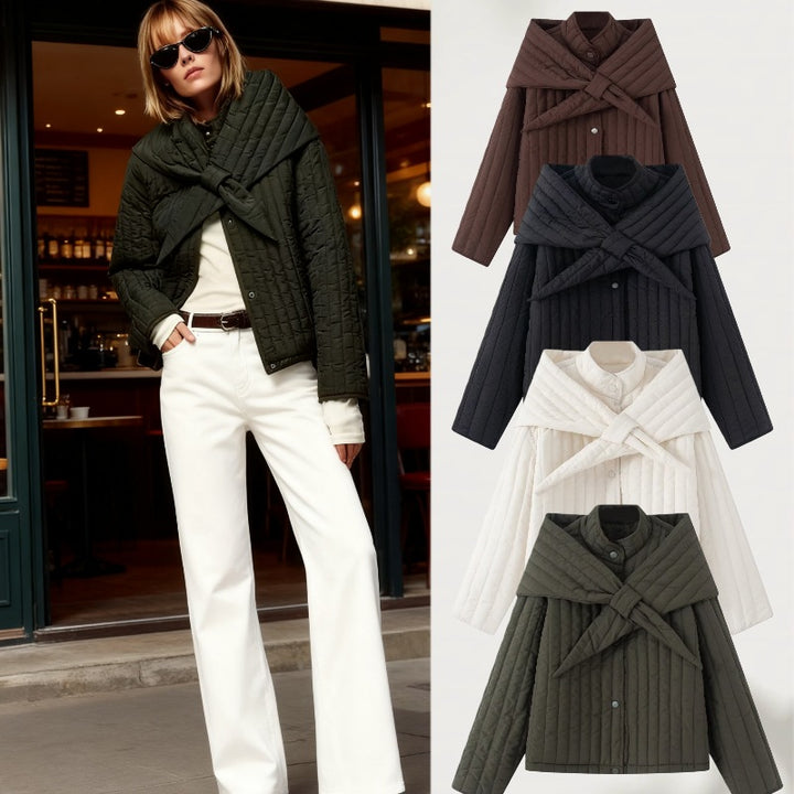Damen Steppjacke mit übergroßem Wickelkragen und Druckknopf-Leiste Drune