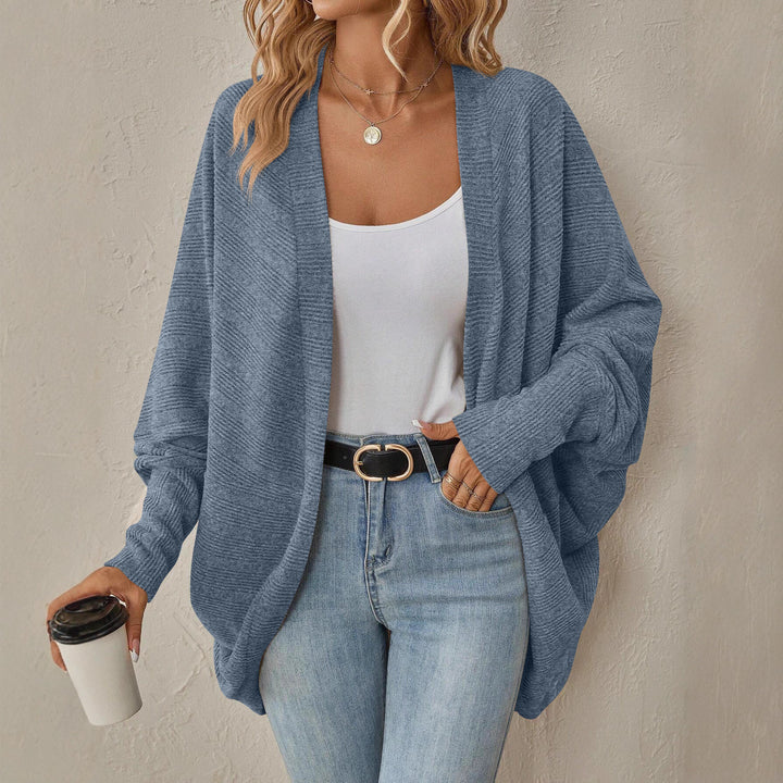 Damen Oversize Offener Strickcardigan mit Strukturstrick und weiten Trompetenärmeln Drune