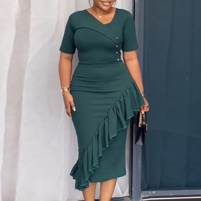 Damen figurumspielendes Kleid mit asymmetrischem Saum und Knopfdesign Drune