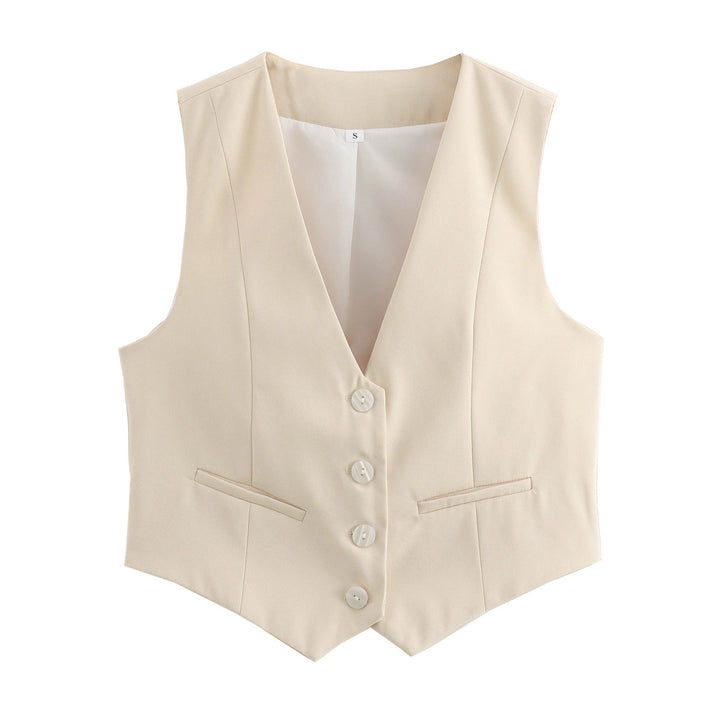 Damen nan elegante taillierte Business-Weste mit spitzem Saum, V-Ausschnitt und Leistentaschen Drune
