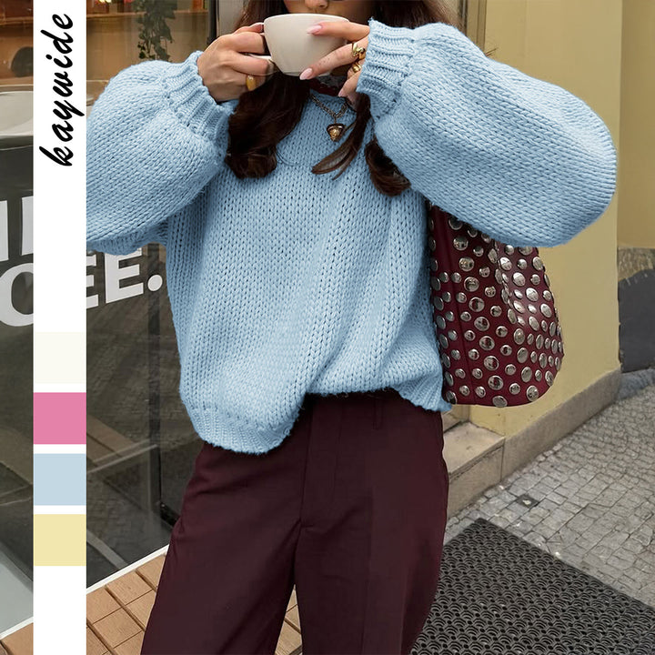 Damen nan oversized Grobstrickpullover mit Rundhalsausschnitt und gerippten Abschlüssen Drune