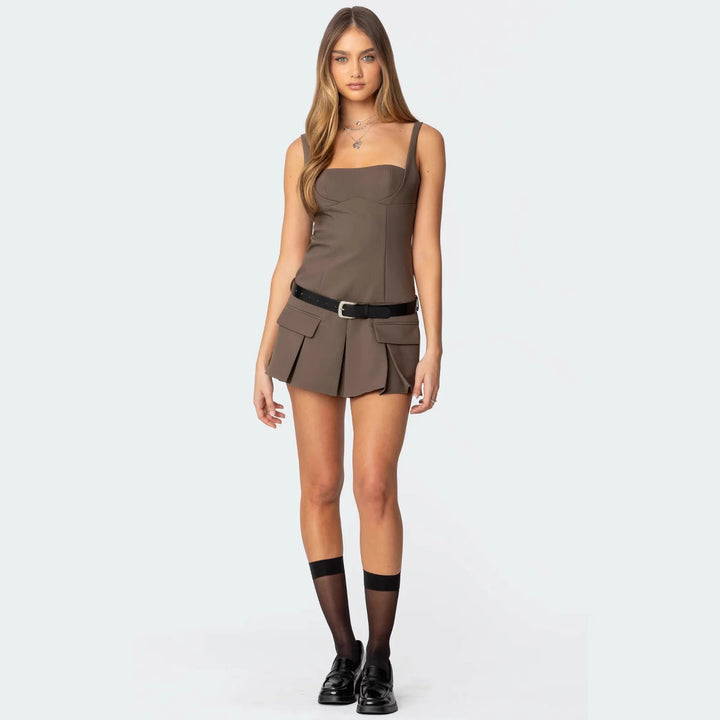 Damen Sportliches Overallkleid mit tiefem Ausschnitt und praktischen Taschen Drune