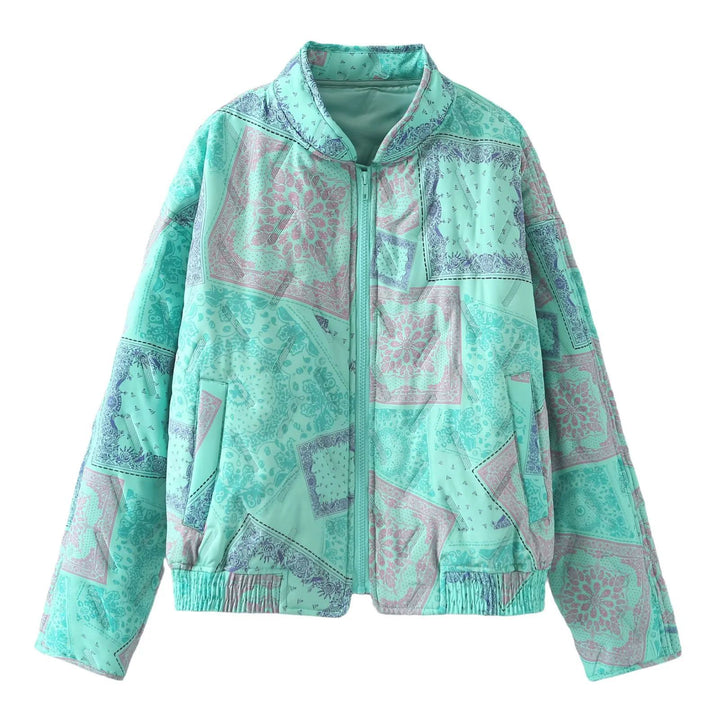 Damen nan gesteppte Bandana‑Print Bomberjacke mit Stehkragen, Eingrifftaschen und elastischem Saum Drune