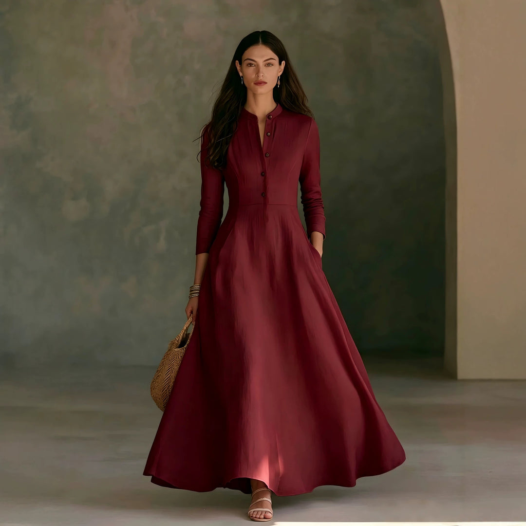 Damen Elegantes Langarm Maxikleid Drune
