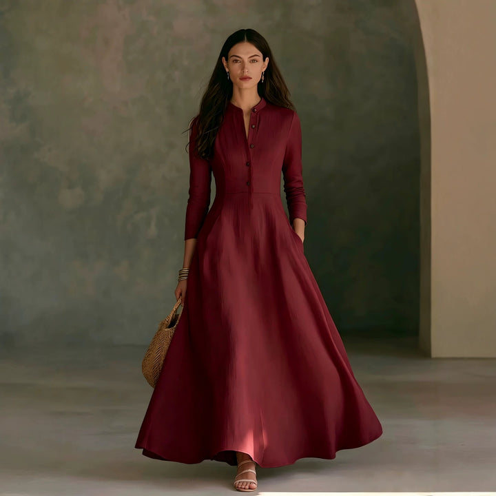 Damen Elegantes Langarm Maxikleid Drune