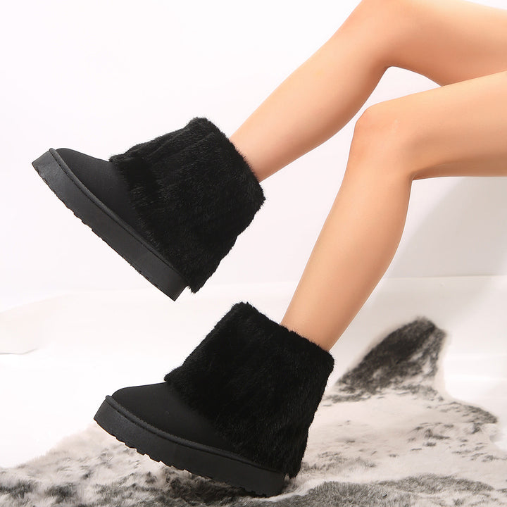 Damen gefütterte Kurzstiefel mit hoher Kunstfellmanschette und rutschfester Profilsohle Drune