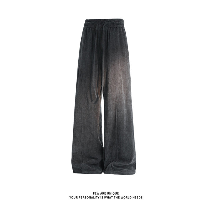 Damen Weite Velours-Loungehose mit hohem Elastikbund und Kordelzug Drune