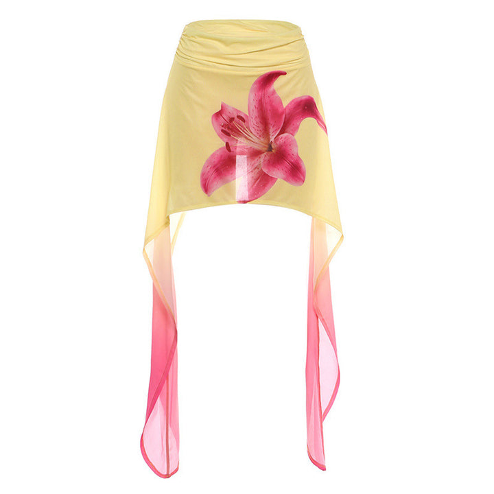 Damen Sommerlicher Wickelrock mit floralem Design und asymmetrischem Saum Drune