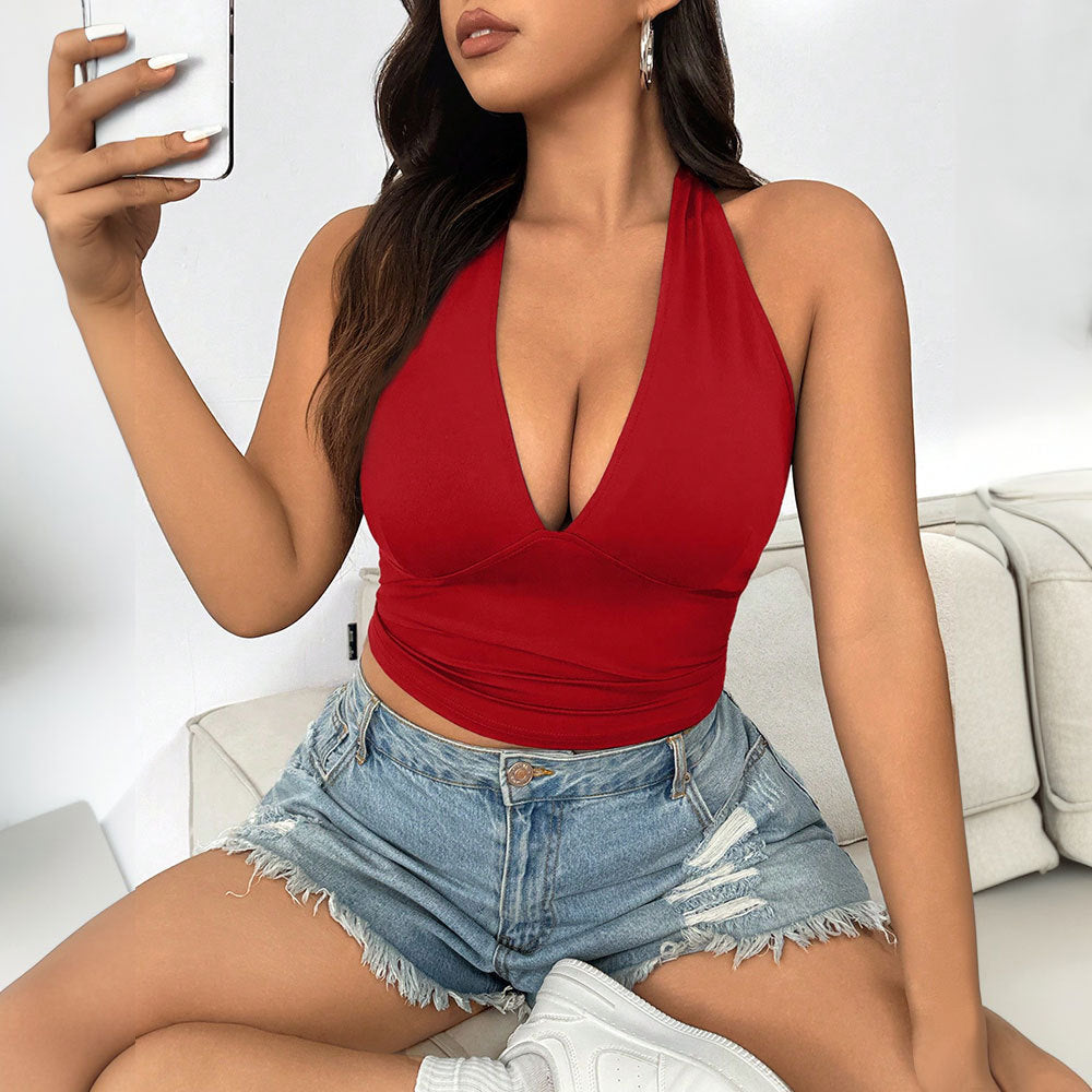 Damen Crop-Top mit tiefem V-Ausschnitt und tailliertem Schnitt Drune