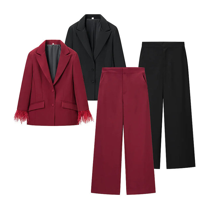Damen nan taillierter Blazer mit Federrand an den Ärmeln und Pattentaschen Drune