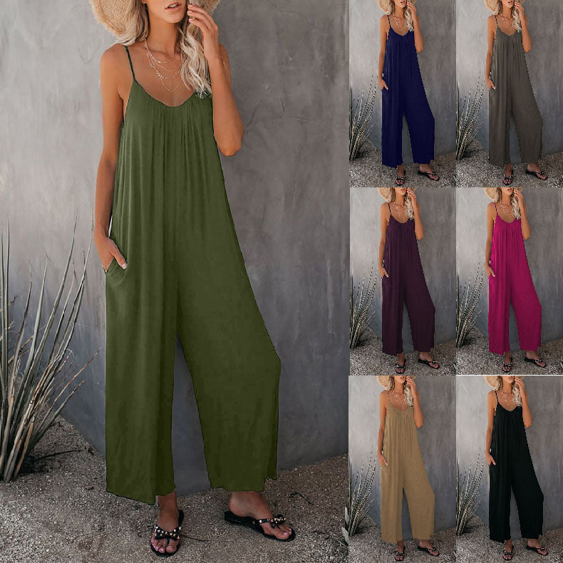 Damen Lässiger Jumpsuit mit weit geschnittenen Beinen und praktischen Taschen Drune
