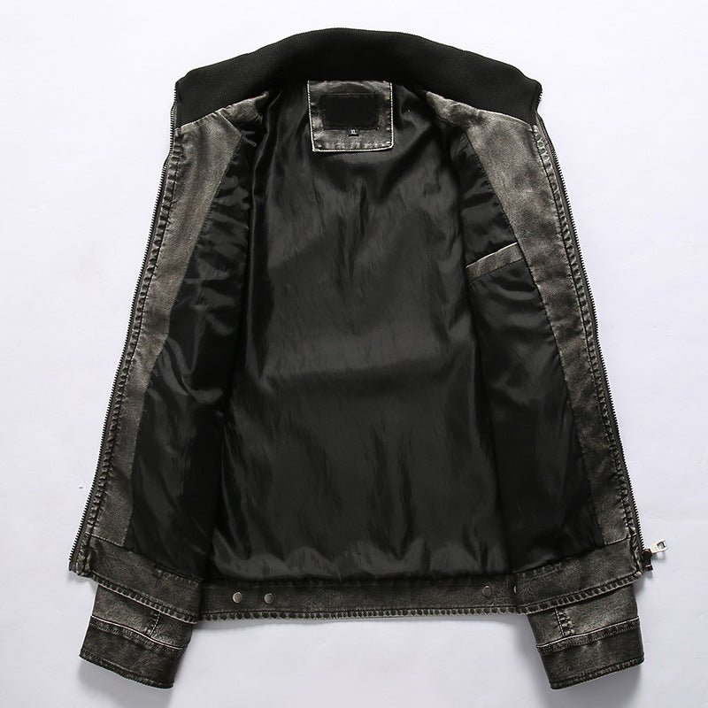 Herren Bikerjacke im Vintage-Lederlook mit Reißverschluss und Brusttaschen Drune