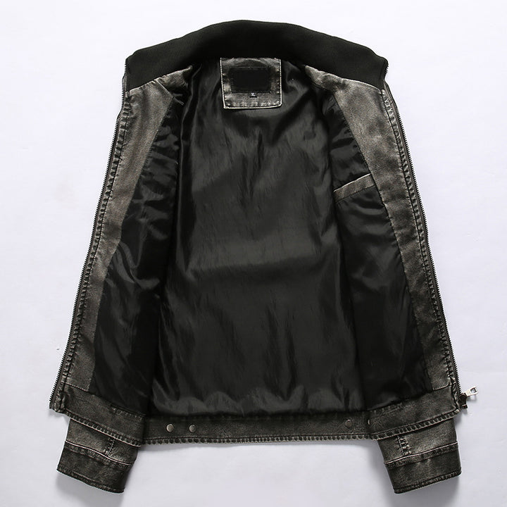 Herren Bikerjacke im Vintage-Lederlook mit Reißverschluss und Brusttaschen Drune