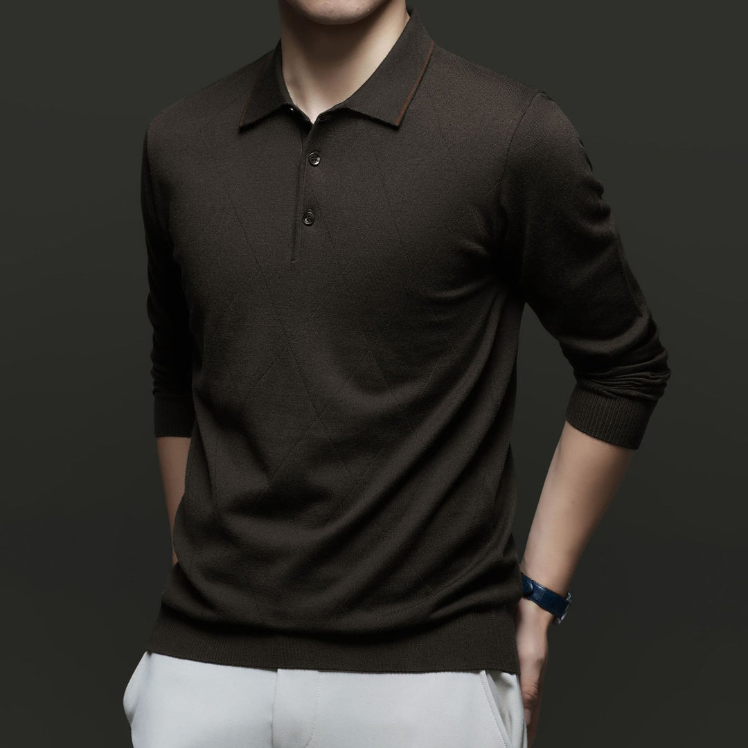 Herren Langarm-Polohemd mit stilvollem Strukturdesign und hochwertigem Kragen Drune