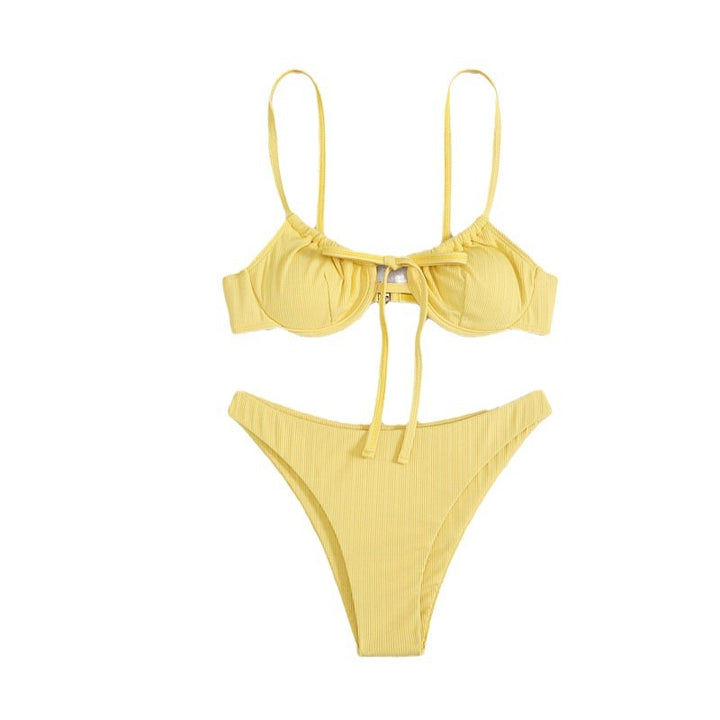 Damen Hochgeschnittener Triangel-Bikini mit dekorativem Knoten Drune