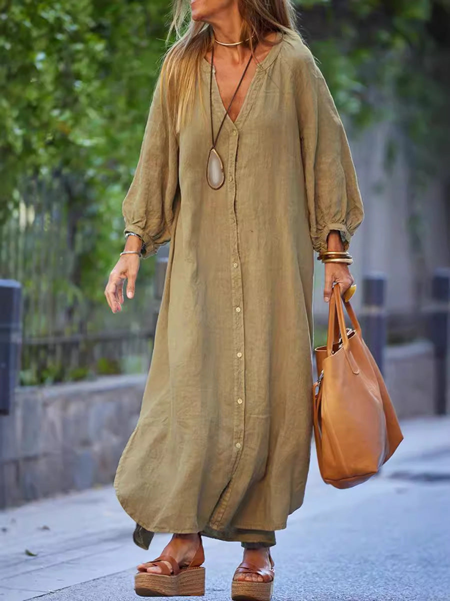 Damen Longbluse mit Knopfleiste und weit geschnittenen Ärmeln Drune