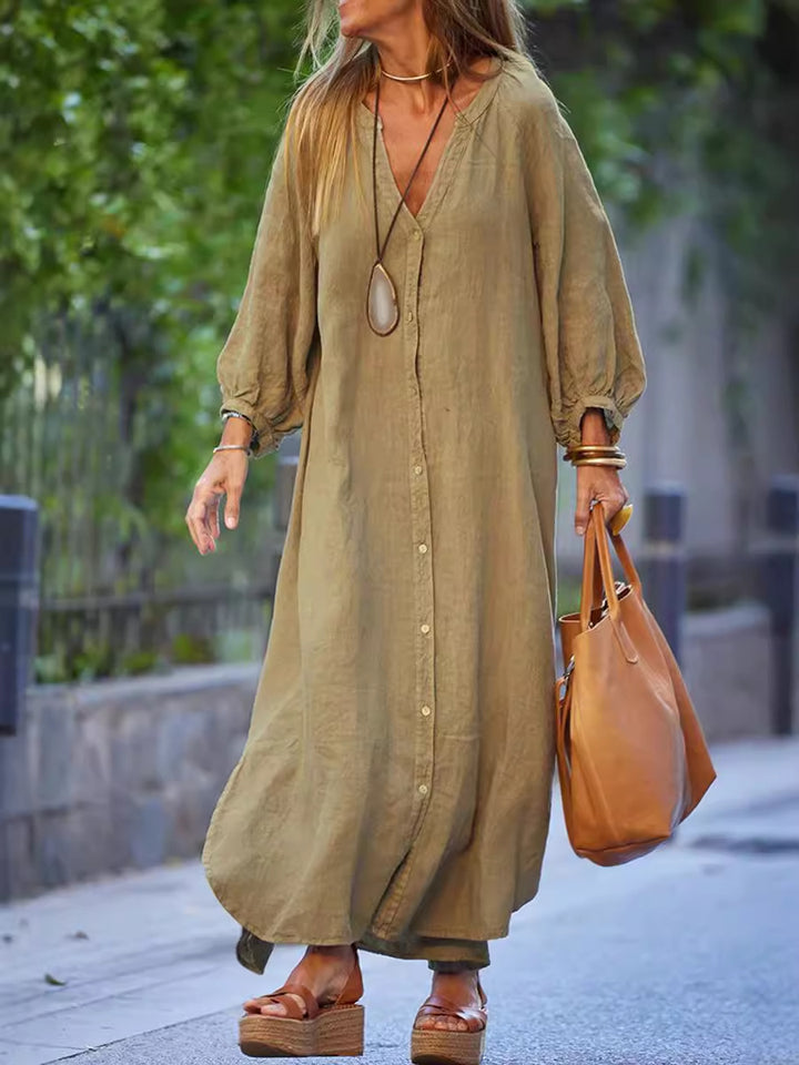 Damen Longbluse mit Knopfleiste und weit geschnittenen Ärmeln Drune