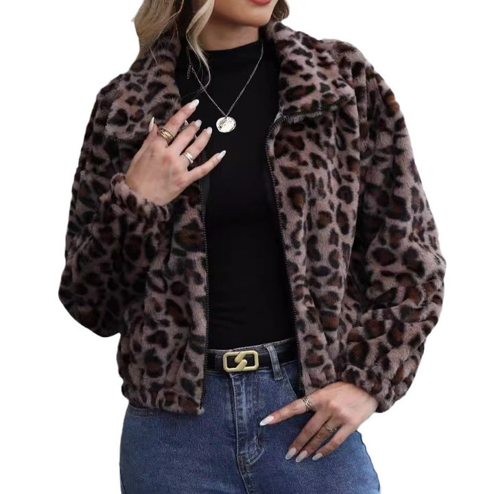 Damen kuschelige Fleecejacke im Leopardenmuster Drune