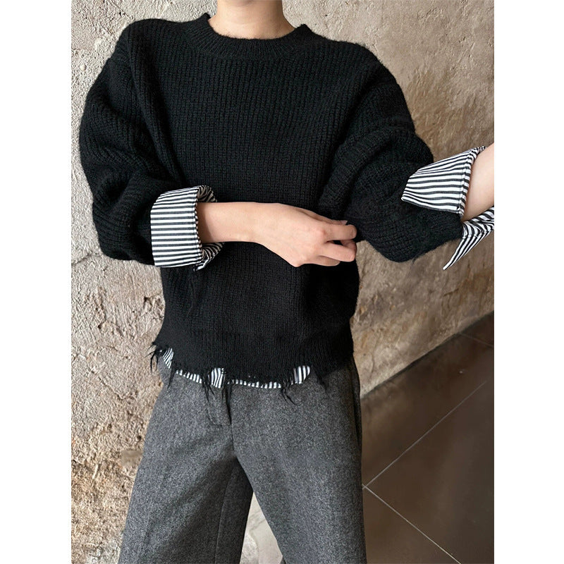 Damen Grobstrickpullover mit modern ausgefransten Abschlüssen und lässigem Schnitt Drune