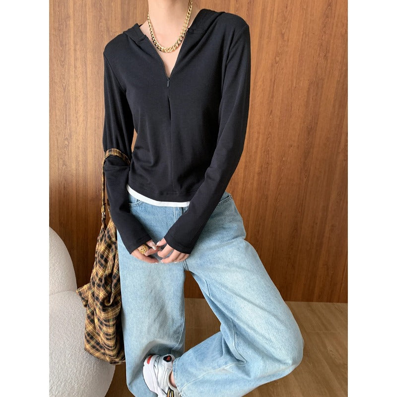 Damen lässiger Hoodie mit Reißverschluss und Daumenlöchern Drune