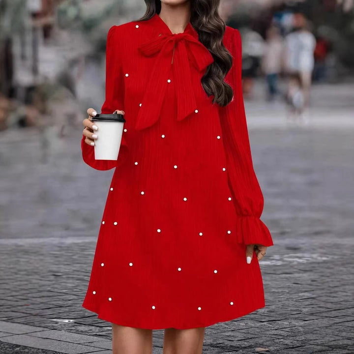 Damen Elegantes Minikleid mit Schleifenkragen und Rüschen Drune