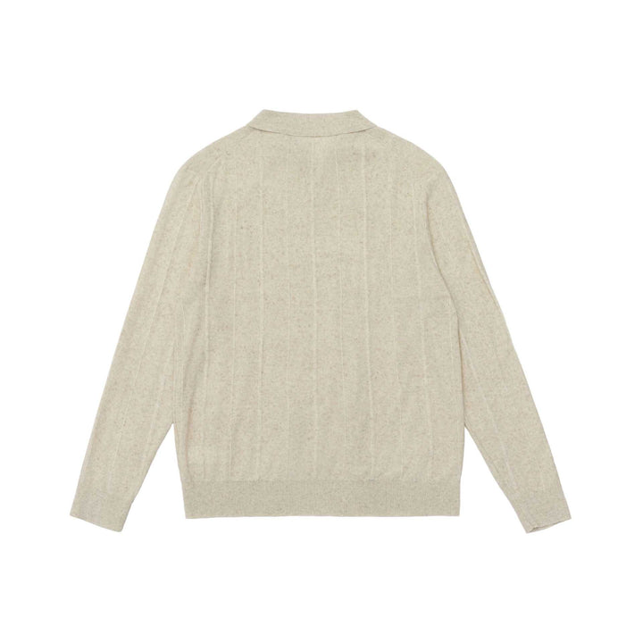 Unisex Feinstrukturierter Polo-Pullover mit vertikaler Rippenstruktur und geripptem Saum Drune