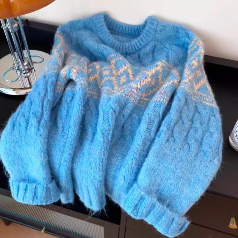 Damen Grobstrickpullover mit nordischem Muster und weichem Material Drune