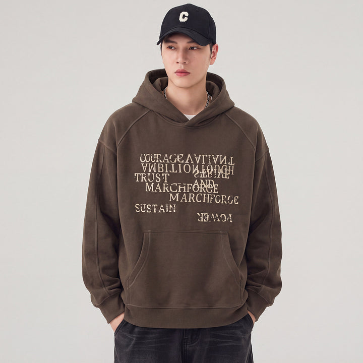 Herren Oversize Kapuzenpullover mit Statement-Print und Kängurutasche Drune