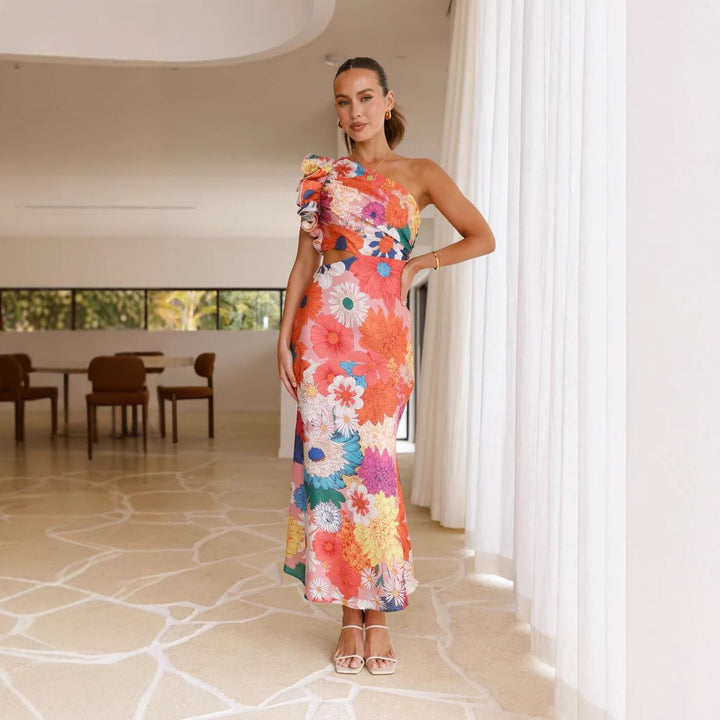 Damen Cocktailkleid mit asymmetrischem Schnitt und Rüschendetails Drune