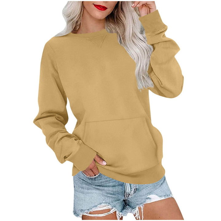 Damen Lockeres Sweatshirt mit Rundhalsausschnitt und Kängurutasche Drune