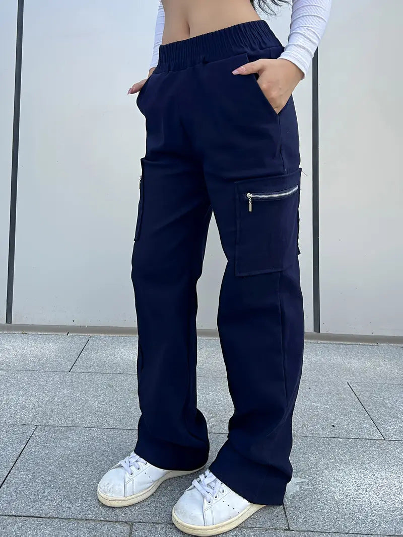 Damen Bequeme Cargo-Hose mit elastischem Bund Drune