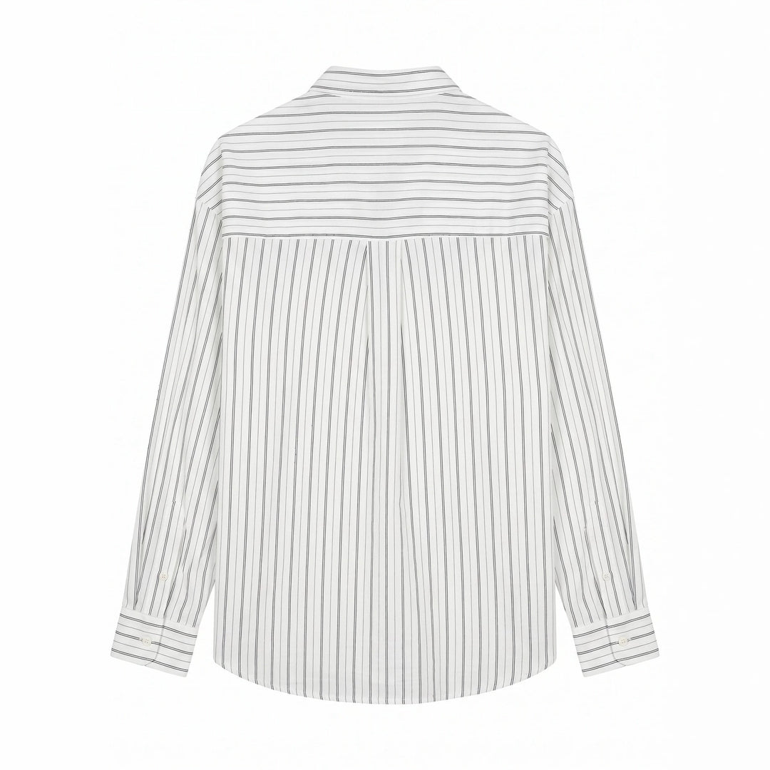 Unisex Langes Relaxed-Fit Streifenhemd mit Kentkragen und abgerundetem Saum Drune