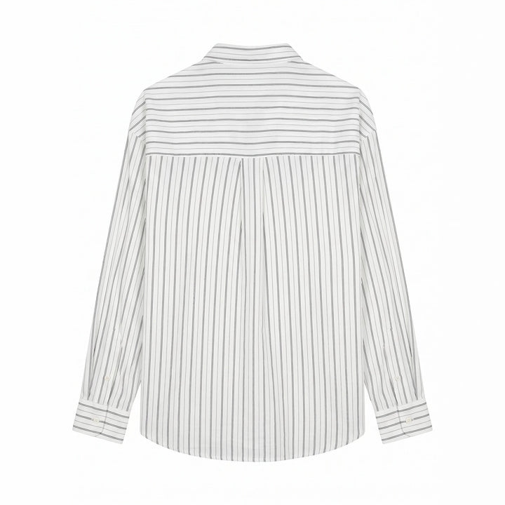 Unisex Langes Relaxed-Fit Streifenhemd mit Kentkragen und abgerundetem Saum Drune