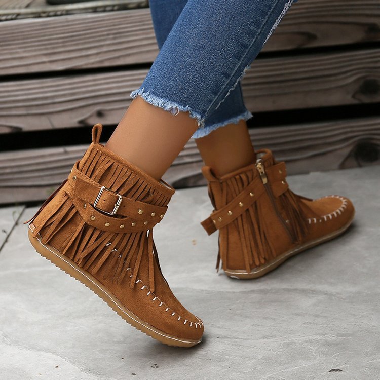 Damen Fransen-Stiefeletten mit dekorativen Nieten Drune