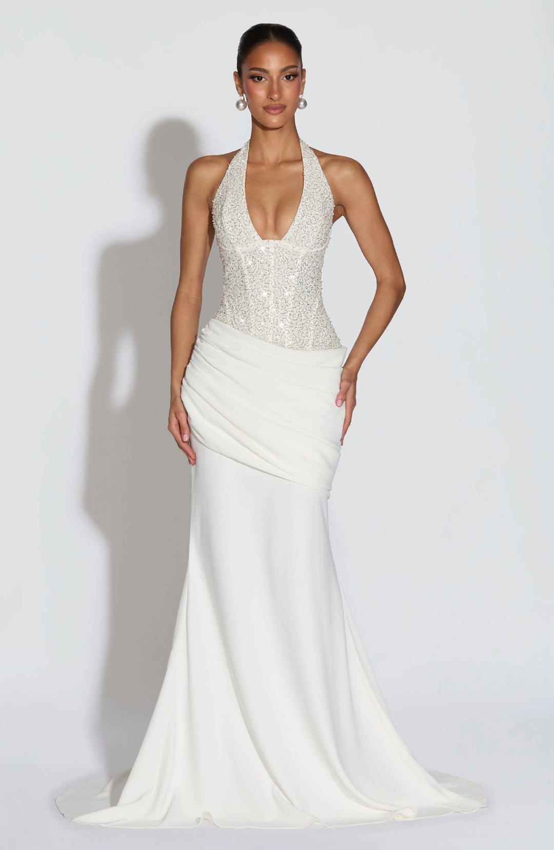 Damen Glamouröses Abendkleid mit tiefem V-Ausschnitt und dekorativen Pailletten Drune