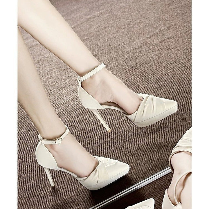 Damen Stiletto-Pumps mit Plateau, Knöchelriemen und geraffter Zehenpartie Drune
