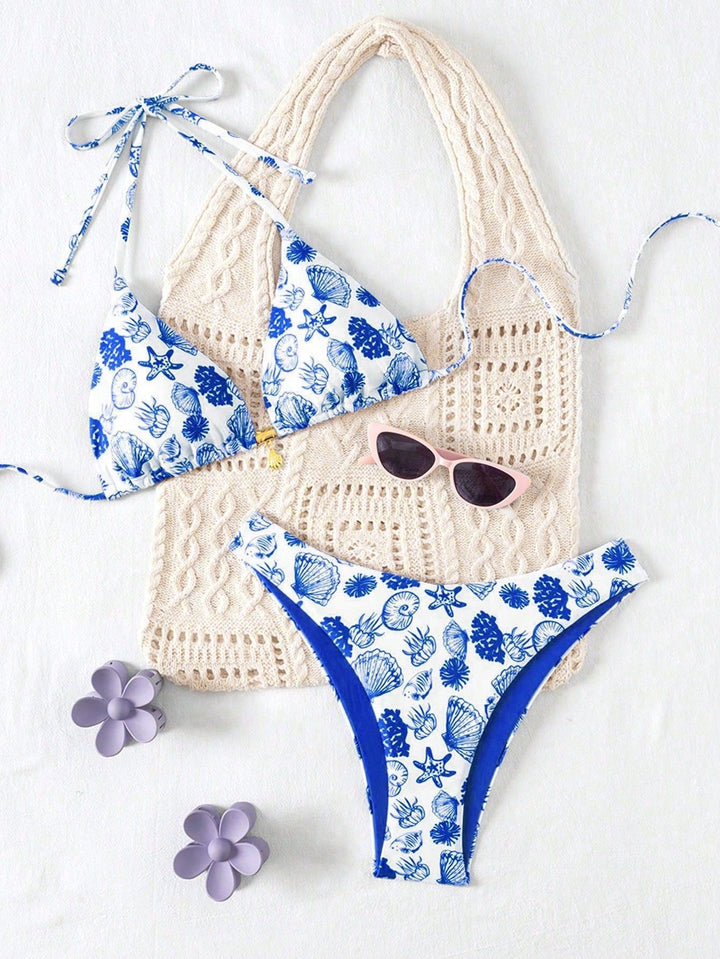 Damen Polka-Dots Triangel-Bikini mit verstellbaren Trägern Drune