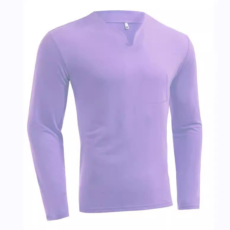 Herren nan Langarmshirt mit V-Ausschnitt Slim Fit Baumwollmix und elastischem Komfortbund Drune