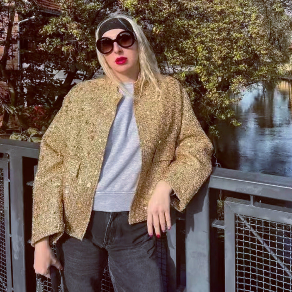 Damen Glamouröse Paillettenjacke mit kurzem Schnitt und eleganten Akzenten Drune