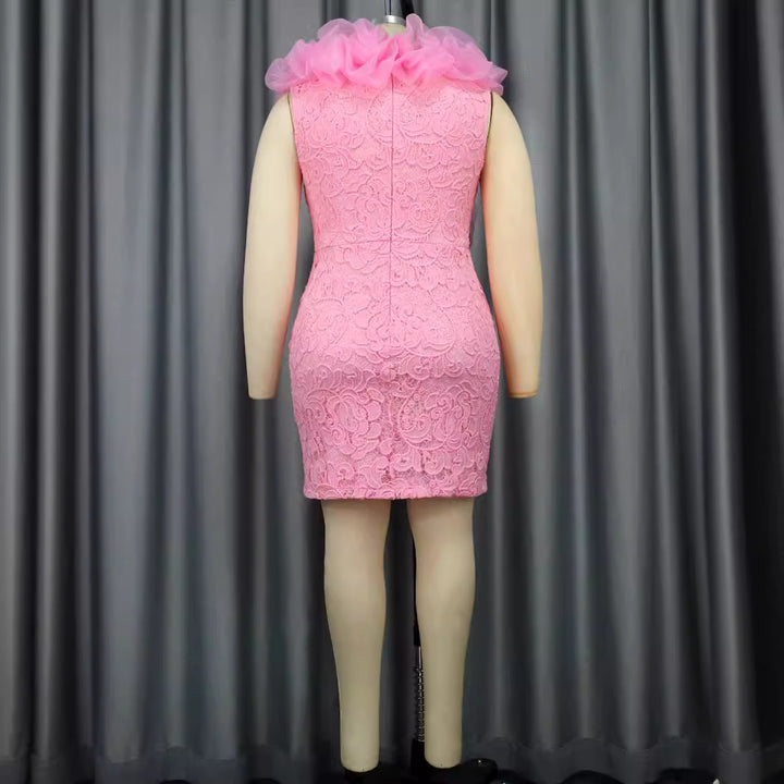 Damen Minimal Kleid mit luxuriöser Spitzenstickerei und Rüschen Drune
