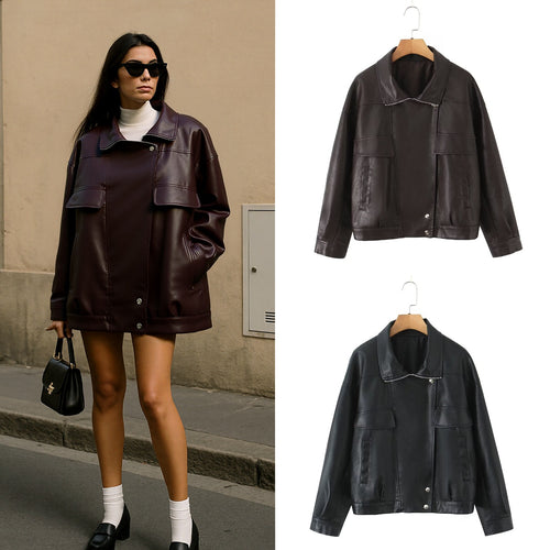Damen Kunstlederjacke mit lässigem Schnitt und praktischen Taschen Drune