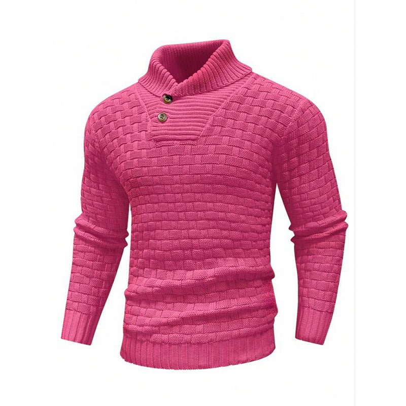 Herren nan strukturierter Strickpullover mit hochschließendem Stehkragen und Zierknopfleiste Drune