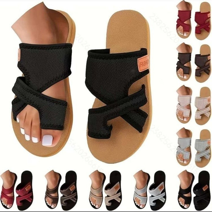 Damen  atmungsaktive Mesh-Zehentrenner-Sandale mit verstellbarem Klettverschluss und ergonomischem Komfortfußbett Drune